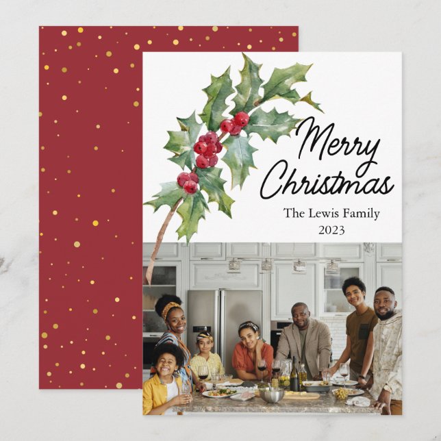 Elegant julkort med vinterbär (Fram/baksida)