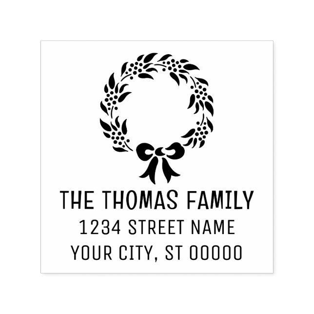 Elegant Julkrans #10 Namn Returadress Självfärgande Stämpel (Design)