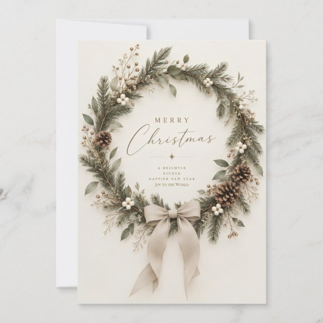 Elegant julkrans av vintergröna grenar med krämfär (Framsida)