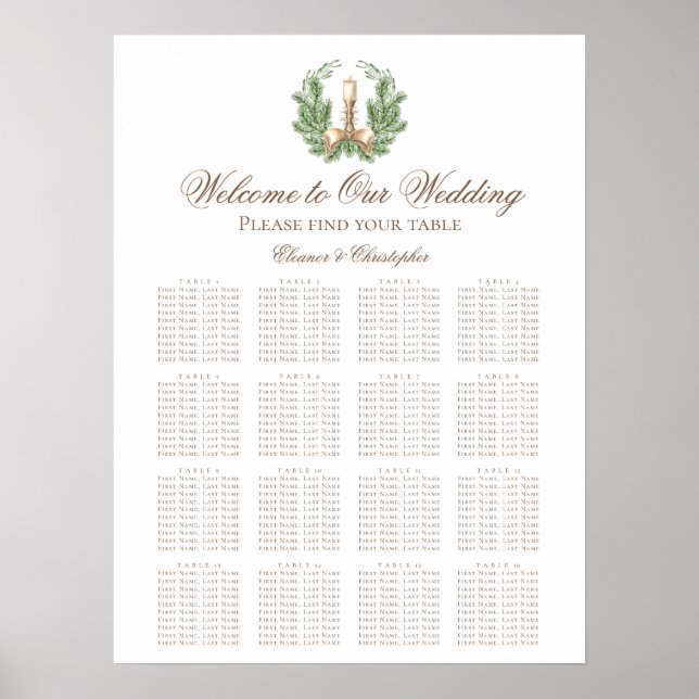 Elegant julkrans bröllops sittplatskarta poster (Framsidan)