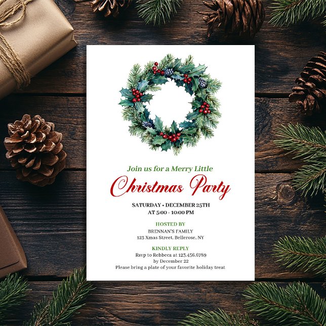Elegant julkrans-dinnerinbjudan i akvarell inbjudningar (Elegant watercolor Christmas wreath dinner invitation)