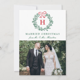 Elegant Julkrans för Nygifta med Monogram och 4 Bi Julkort