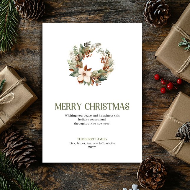 Elegant julkrans i neutral stil Minimal firande  Julkort (Elegant Neutral Christmas Ornament Minimal Holiday Card)