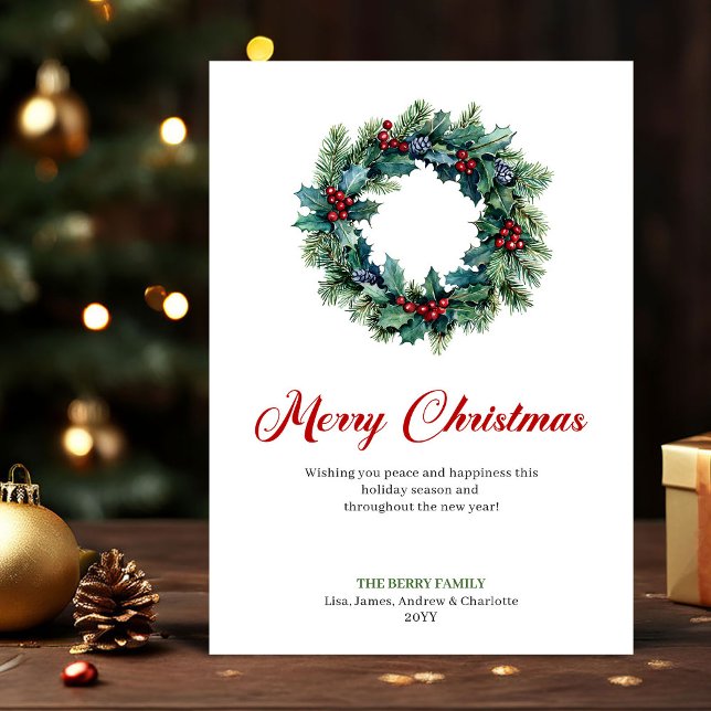Elegant julkrans Minimalistisk julkort (Elegant Christmas Wreath Minimalist Holiday Card)
