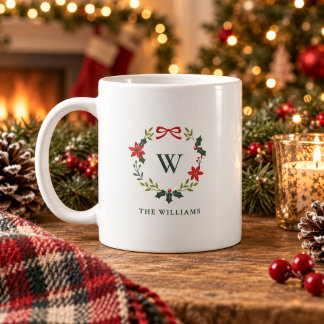 Elegant julkrans monogram familjenamn kaffemugg