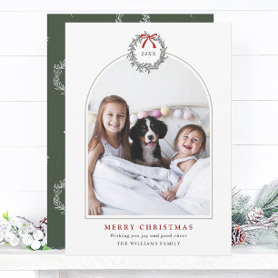 Elegant julkrans välvd familjefoto  julkort