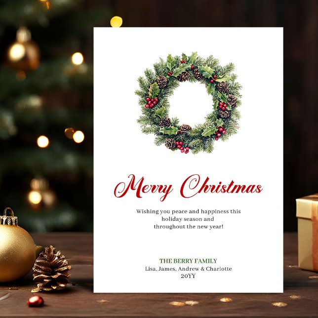 Elegant julkrans vattenfärg julkort (Elegant Christmas Wreath Watercolor Greeting Card)