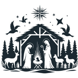 Elegant julkrubba i silhuett Julkort Helg Vykort