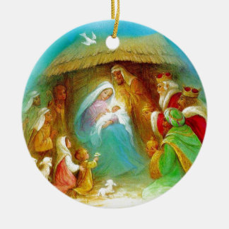 Elegant julkrubba, Mary Jesus Joseph Julgransprydnad Keramik