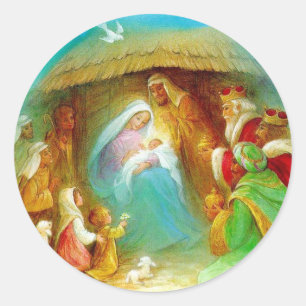 Elegant julkrubba, Mary Jesus Joseph Runt Klistermärke