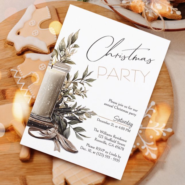 Elegant Julljus Julfest Inbjudningar (Invite your guests to your Christmas celebration with this heartwarming and cozy holiday invitation.)