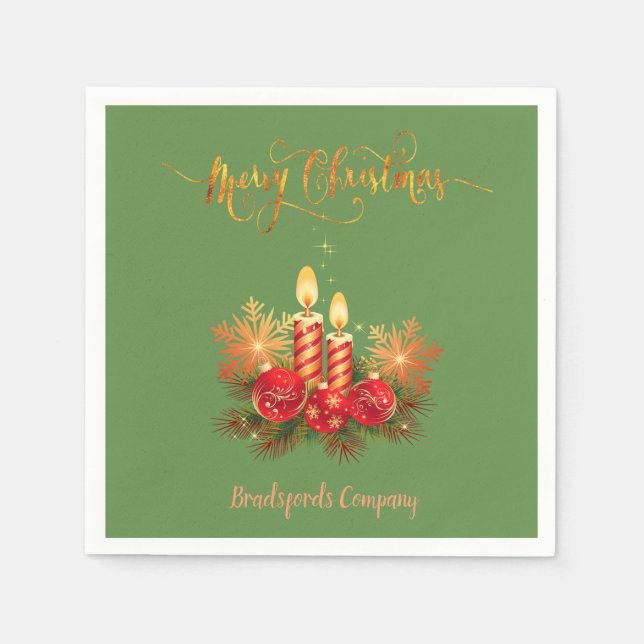 Elegant Julljus, Träd Grenar, Bollar Pappersservett (Framsidan)