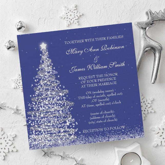 Elegant Julmarin Bröllop Silver Inbjudningar (Elegant Christmas Wedding Silver Navy Invitation)