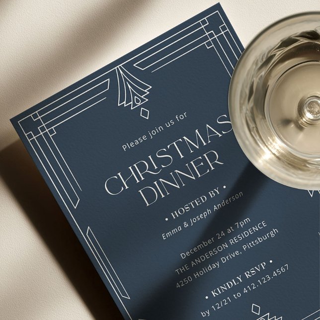 Elegant julmiddag | Marinblå högtid Inbjudningar (Skapare uppladdad)