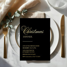 Elegant julmiddagsinbjudan i guld folie