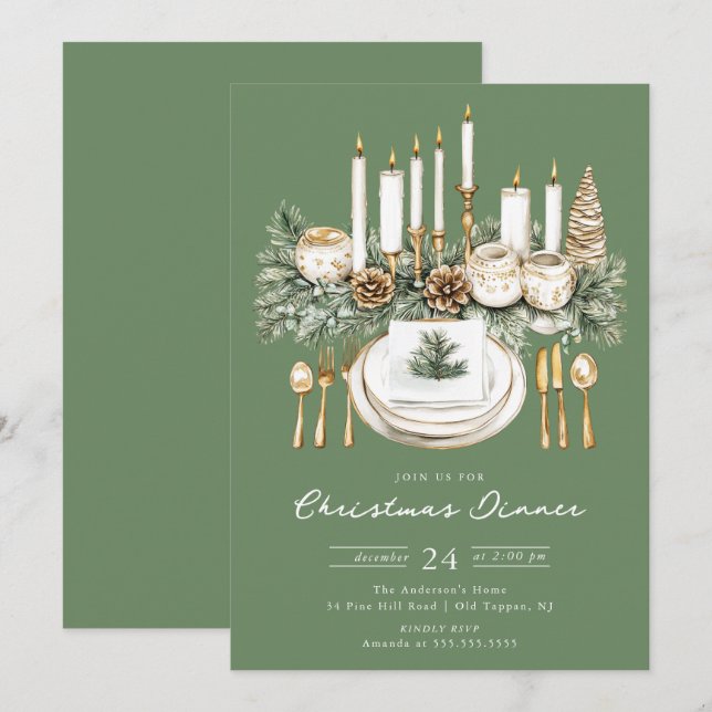Elegant Julmiddagsinbjudan med Ljus Inbjudningar (Fram/baksida)