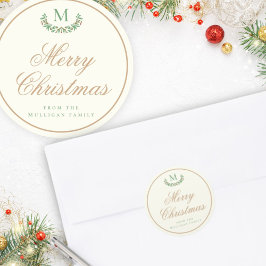 Elegant julmonogrampresentpapper runt klistermärke