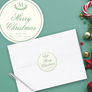 Elegant julmonogrampresentpapper runt klistermärke