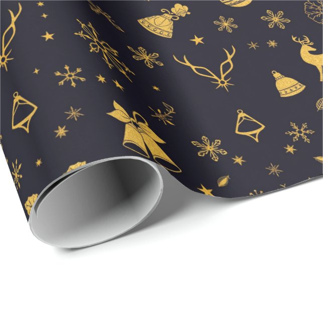Elegant julmönster i guld presentpapper (Rullad Hörn)