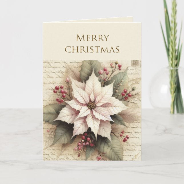 Elegant julpoinsettia blomma firande  kort (Framsida)