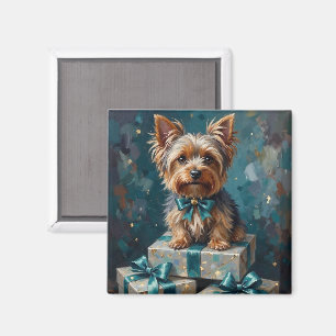Elegant julpresentstack med Yorkshire Terrier hund Magnet