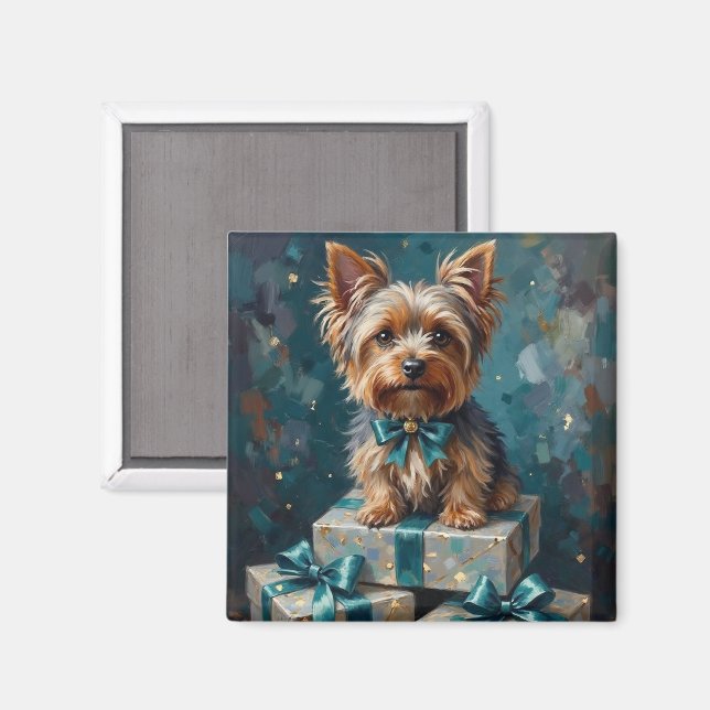 Elegant julpresentstack med Yorkshire Terrier hund Magnet (Front/Back)
