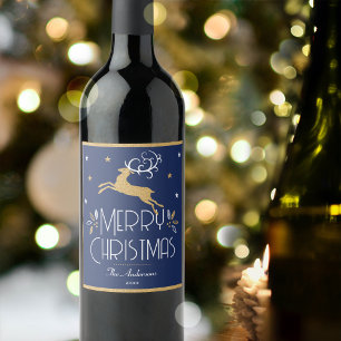 Elegant julpryder Festive Midnight Blue Vinflaska Etikett