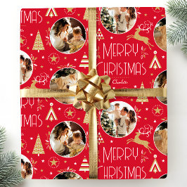 Elegant: Julrener Photo Collage Red Guld Presentpapper