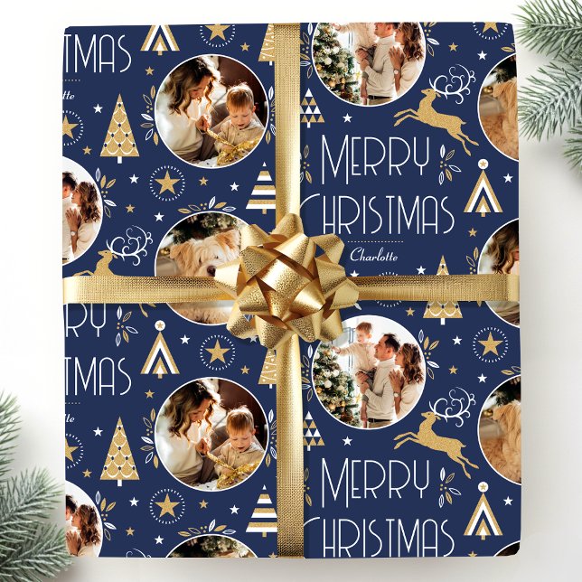 Elegant: Julrener Photo Midnight Blue Presentpapper (Skapare uppladdad)