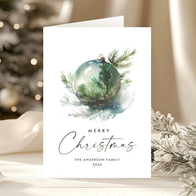 Elegant Julsalong Grönt Ornament Hälsning Helgkort (Skapare uppladdad)