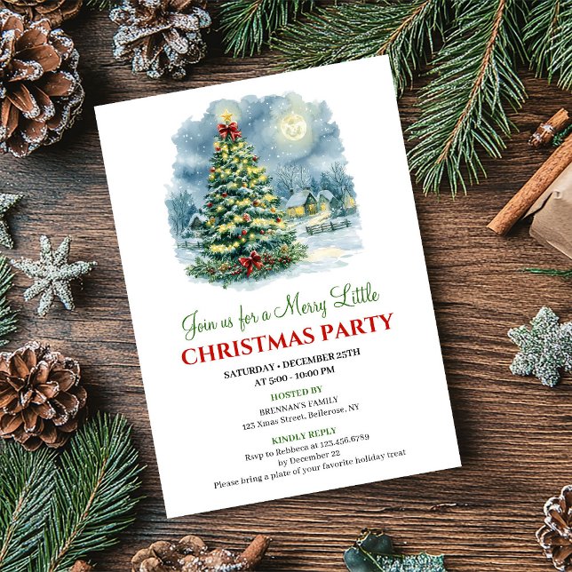 Elegant julscen vattenfärgspartajinvitation inbjudningar (Elegant Holiday Scene Watercolor Party Invitation)