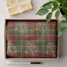 Elegant julskrift på rutigt tartanpresentpapper