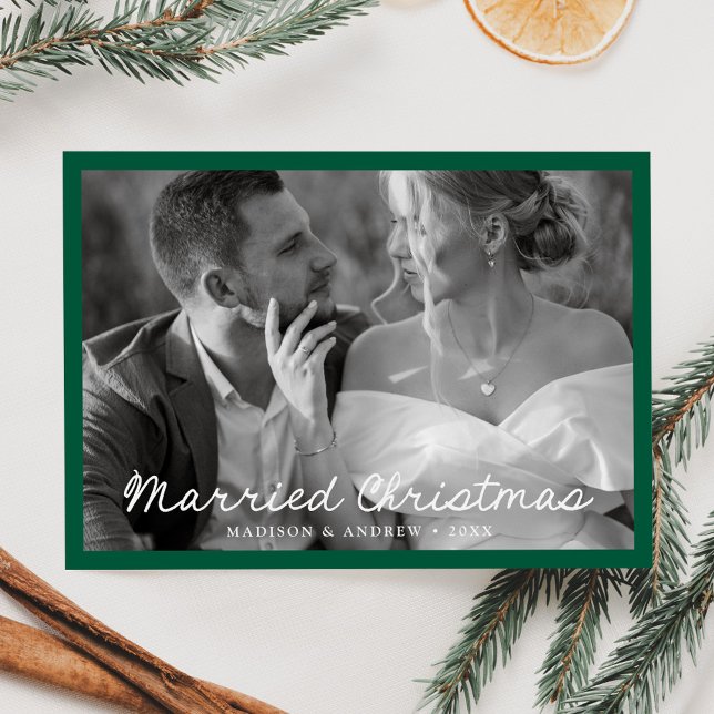 Elegant Julskript för gifta - Grön Foto Julkort (Skapare uppladdad)