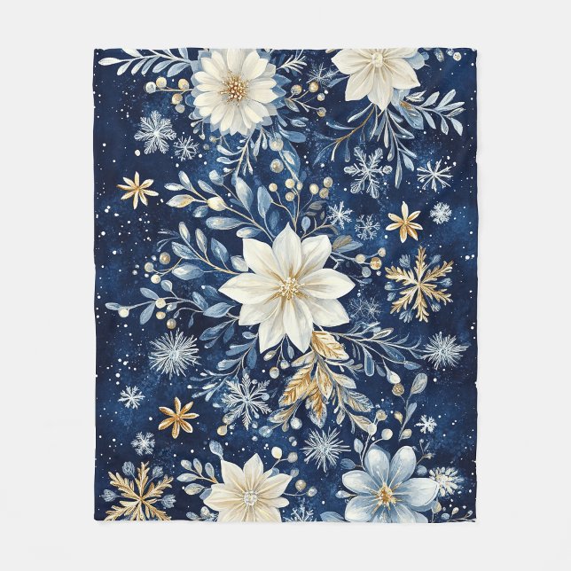 Elegant julstjärna i blå och guld  fleecefilt (Skapare uppladdad)