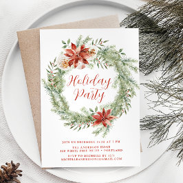 Elegant julstjärna och grönska Holiday Party Inbjudningar