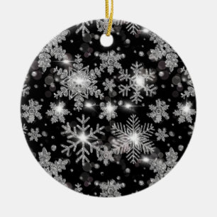 Elegant Julsvart vit silver snöflingor Julgransprydnad Keramik