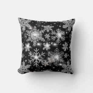 Elegant Julsvart vit silver snöflingor Kudde