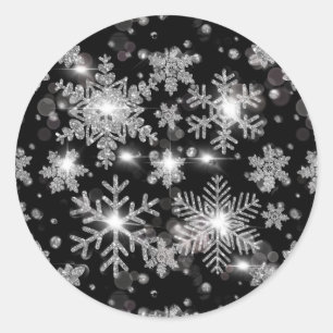 Elegant Julsvart vit silver snöflingor Runt Klistermärke
