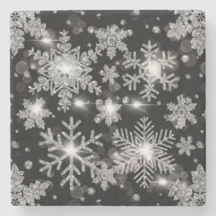 Elegant Julsvart vit silver snöflingor Stenunderlägg