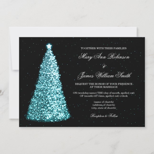 Elegant jultomte Bröllop Gnistra Träd Turquise Inbjudningar (Framsida)