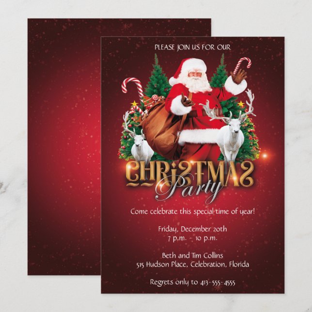 Elegant Jultomten jul Party Inbjudningar (Fram/baksida)
