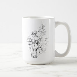 Elegant Jultomten med gåvor nära Julgran Kaffemugg