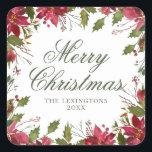 Elegant: Julvatten - vattenfärg - Poinsettia Fyrkantigt Klistermärke<br><div class="desc">Elegant Juli Vaterfärg Poinsettia Labels - perfekten avslutar hand om dina gåvor och brev i år! Lägg till ditt namn och din anpassningsbar hälsning för en verklig snyggt. Enkel att anpassa med text, typsnitt och färg. Skapat av Zazzle pro designer BK Thompson © exklusivt för Cedar and String. Kontakta oss...</div>