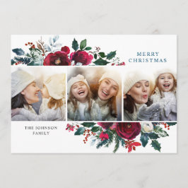 Elegant Julvinter Blommor 3 Foton Hälsning Julkort