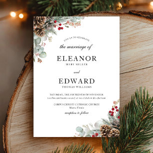 Elegant Julvintern Winter Watercolor Bröllop Inbjudningar