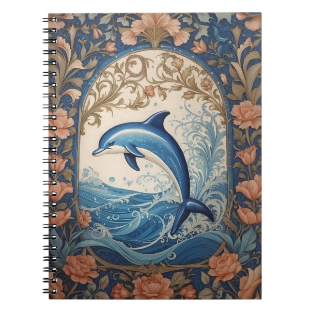 Elegant Jumping Dolphin William Morris Inspired Anteckningsbok (Framsidan)