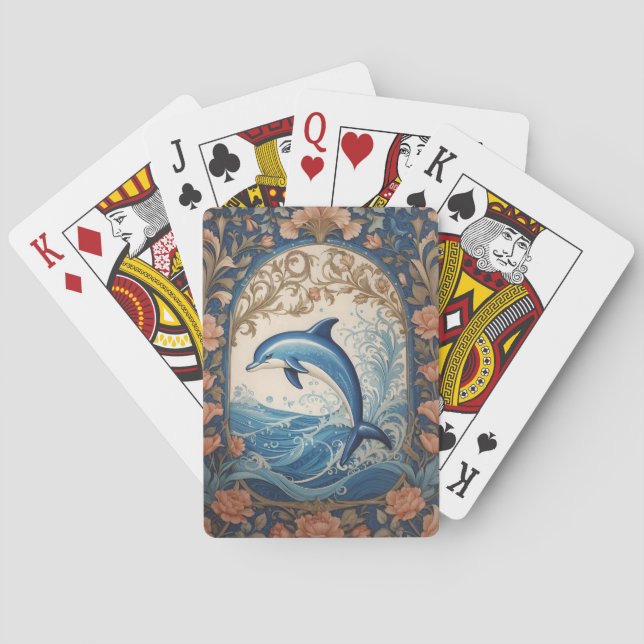 Elegant Jumping Dolphin William Morris Inspired Casinokort (Baksidan)
