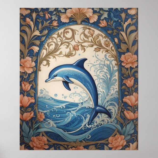 Elegant Jumping Dolphin William Morris Inspired Poster (Framsidan)