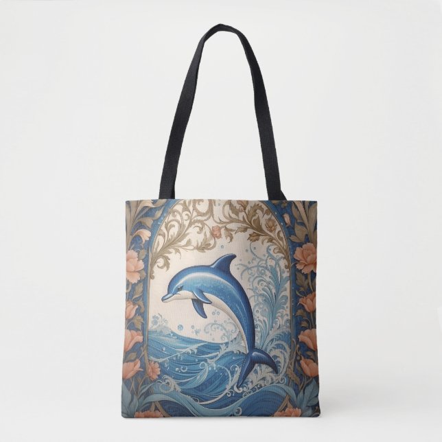 Elegant Jumping Dolphin William Morris Inspired Tygkasse (Framsida)