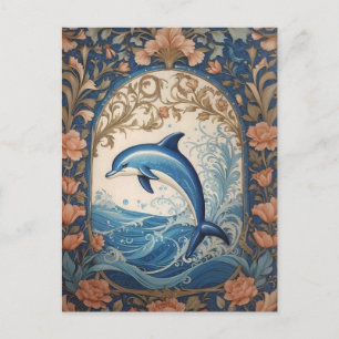 Elegant Jumping Dolphin William Morris Inspired Vykort